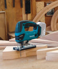 Cordless Jig Saw 18V LXT Brushed Lithium-Ion, Variable Speed 0-2600 SPM, 3 Orbital Settings Plus Straight Cut on wood piece