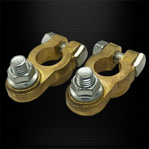 Beefy Brass Top Post Battery Terminal Connectors Set For Positive And Negative, Marine Car Boat RV Ready, Direct Fit Cable Ends