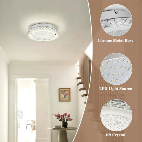 Room with Crystal Ceiling Light With Memory Function Dimmable LED Chandelier 3000K 4000K 5000K Color Temps Modern Flush Mount