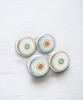 Pack Of Eight Vibrant Mandala Ceramic Cupboard Knobs 40mm Drawer Pulls With Washers, showing four colorful design knobs.