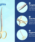 Double Curved Scissors Four And A Half Inch With Pro Grade Tungsten Carbide Inserts And Gold Plated Handle LaGrange Design