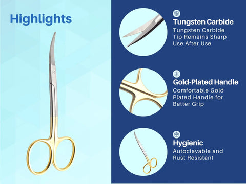 Double Curved Scissors Four And A Half Inch With Pro Grade Tungsten Carbide Inserts And Gold Plated Handle LaGrange Design