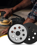 2 Pack 5 Inch 8 Hole Hook and Loop Orbital Sander Pad Replacement For DeWalt Random Orbital Sanders DW420 DW421 DW422 DW423 DW426 D26451 151281-08 And DW4388 With 3 Screw Holes shown with sanding action on wood