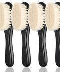 Barber Fade Brush Set With Natural Fiber Wooden Handle For Beard Styling Neck Duster And Cleaning Brush All In One Mens Grooming Kit To Tidy Beards Clean Up Loose Hair And Nail That Smooth Salon Ready Look. 4 black-handled wooden fiber brushes