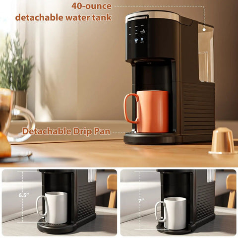 Two Way Single Serve Coffee Maker For Pods Or Ground Coffee, Quick Brew In 6 To 14 Ounce Sizes, 40 Ounce Removable Water Tank