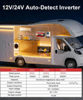 View of RV with Beefy 1000W Pure Sine Wave Inverter for RV and Home with Auto Detect 12V and 24V and 50 60 Hz Switchable LCD Display inside.