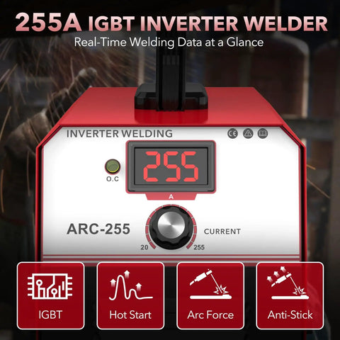 255A MMA Welder Dual Voltage 110V To 220V Portable Arc Welding Machine With IGBT Digital Display Hot Start front view
