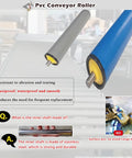 Heavy Duty Unpowered Steel Roller Set For Factories And Warehouses Easy Install Spring Loaded Conveyor Guide Rollers showing PVC rollers, gray and blue, for industrial use.