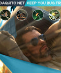 Man relaxing in blue Dope Mosquito Net Camping Hammock Double Or Single Ultra Portable With Two Tree Straps Cozy Indoor Outdoor Tent