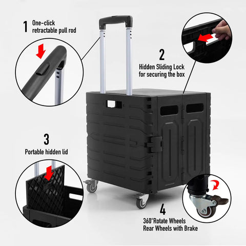 Foldable Utility Cart On Wheels With Lid Heavy Duty Handcart For Grocery Garden Office And Storage Collapsible Trolley Portable 100 Lb Capacity Easy Fold Smooth Rolling Haul