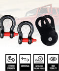 D-shackles and pulley from 11 Piece Offroad Recovery Kit For Jeep Truck SUV With Snatch Straps Winch Extension D Shackles Shovel