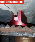Red Universal Magnetic Jack Pad 0.37 Inch Slotted Jack Puck Pinch Weld Frame Rail Adapter For Cars SUVs Trucks in use