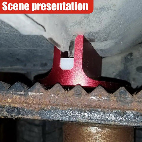 Red Universal Magnetic Jack Pad 0.37 Inch Slotted Jack Puck Pinch Weld Frame Rail Adapter For Cars SUVs Trucks in use