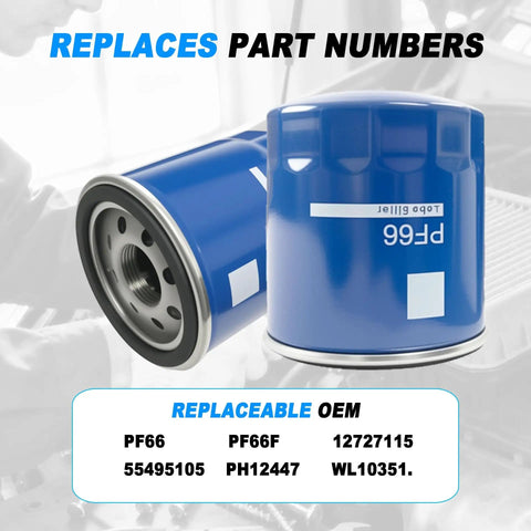 Six Pack Engine Oil Filter Set for Chevy Silverado Suburban Tahoe with PF66 label and OEM replacements listed