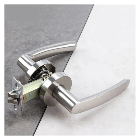 Sturdy Zinc Alloy Door Handle Lock Cylinder with three pole ball mechanism, silver finish, for bedroom and bathroom, easy install.