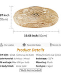 Coastal Boho 20 Inch Ceiling Fan With Light Rattan Caged Flush Mount Enclosed Blades 6 Speed Reversible Motor dimensions