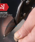 Left Cut Offset Aviation Snips 10 Inch Workhorse For Sheet Metal in action, cutting tight left curves on metal sheet