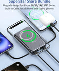 Magnetic Portable Charger 10000mAh Power Bank With 20W Fast Charge And Built In Cable charging multiple phones with battery indicators