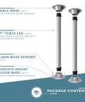 SurFit 27 Inch RV Table Leg System Two Complete Leg Sets Surface Mount Silver With Aluminum Floor And Table Bases Package Contents