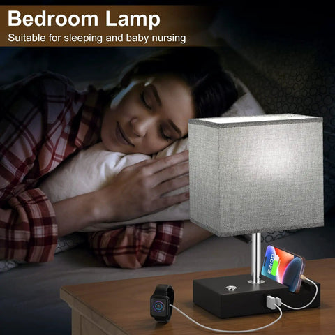 Touch Lamp With USB C And USB A Ports, 3 Level Brightness, 3 Way Dimmable Bedside Table Lamp With 2 Phone Slots, Bulb Included