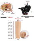 Dimensions and details of 4 Pack Solid Beech Wood Furniture Legs With Wheels And Brakes Tapered Replacement Feet
