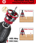 7 Piece Countersink Drill Bit Set With Four Flute HSS M2 Tapered Bits, Adjustable Depth Stop Collar And Wrench in use