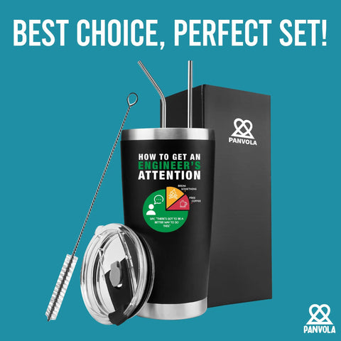How To Get An Engineer's Attention 20 Oz Vacuum Insulated Stainless Steel Tumbler With Removable Lid And Straw Black Gift