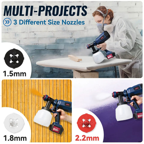 Cordless Paint Sprayer For Home Interior And Exterior Projects, 20V Brushless Motor with 3 nozzle sizes for versatile use