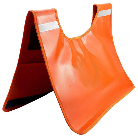 Heavy Duty Winch Damper 2 Pack Off Road Recovery Dampener With Pocket, Waterproof Vinyl Blanket That Reduces Recoil During Cable Snap, Compatible With All Winch Cables, Beefy Rugged Gear For Trail Rigs. Orange vinyl winch damper with reflective strip, folded view, 17 x 19 in