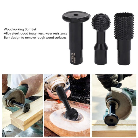 Pro Grade 3 Piece M10 Angle Grinder Rotary Sphere Burr Bit Set For Fast Wood Carving And Smooth Polish On Plastic Or Fiberboard Built Tough With Alloy Steel To Knock Out Detail Jobs Without Breaking A Sweat. Three durable burrs with different shapes for woodworking.