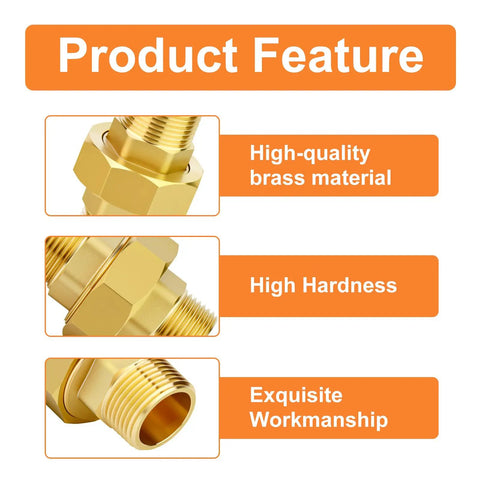 Product features of Brass Union 1/2 Npt Male To 1/2 Npt Male Pipe Fitting, showcasing high-quality brass and exquisite workmanship.