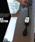 RV Surge Protector 120V 30A With Led Voltage Monitor And Built In Circuit Tester attached to power pedestal at campground.