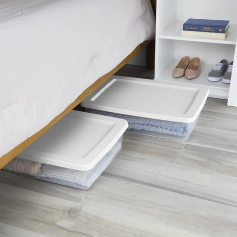 Totally Dope 28 Quart Storage Bins 2 Pack Featuring Crisp Clear View And Snug Snap Lid For Legit Closet Organization under bed.