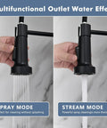 Pull Down Sprayer Kitchen Faucet With Single Hole Mount Stainless Steel Sink Faucet For Farmhouse RV Laundry Room Outdoor And Campers Black Nickel Finish showing spray and stream modes
