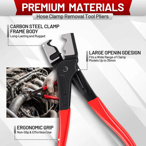 Ultimate 4-Piece Hose Clamp Pliers Kit with long-reach spring pliers used on car engine hoses