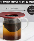 Portable Pour Over Coffee Maker With Reusable Fine Mesh Filter for Single Cup on clear glass mug, red, 4.41" diameter