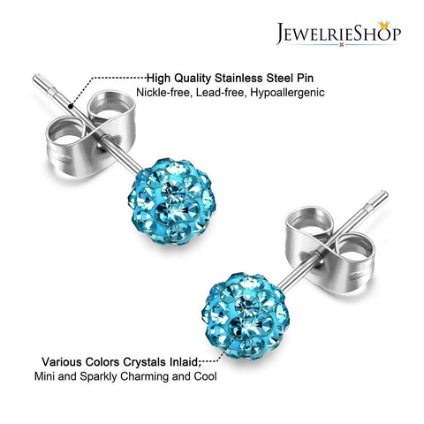 Rhinestone Crystal Ball Stud Earrings Set 12 Pairs 6mm Assorted Sizes Hypoallergenic Disco Ball Pave Bling For Women Great For Multiple Piercings And Everyday Sparkle, blue crystal stud earrings with stainless steel pin