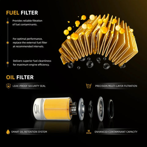 Maintenance Filter Kit For Bobcat MT52 MT55 MT85 MT100 Mini Track Loader, fuel and oil filters design details.