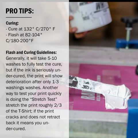 White Plastisol Screen Printing Ink, Fast Cure At 270F, 32oz Quart, application tip on squeegee with pro tips text visible