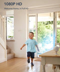 Child entering home with a visible 1080P camera from 2.4GHz Indoor Security Camera System 1080P Home Surveillance Kit With Motion Detection.