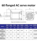 Technical diagram of 60 flanged AC servo motor dimensions and specifications for A-5 200W 400W 600W Servo Motor With Drive Pack