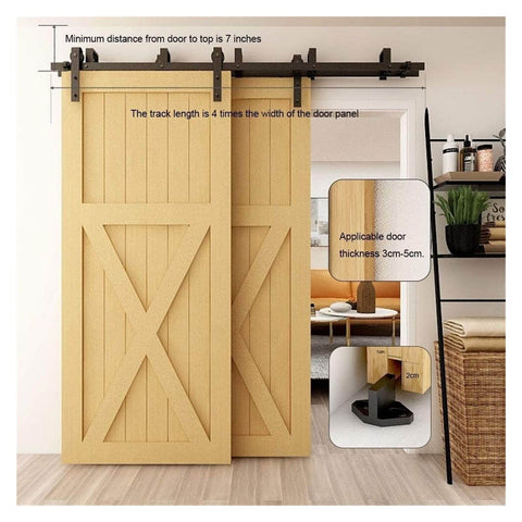 Beefed Up Sliding Barn Door Hardware Kit For Bypass Doors, Adjustable Length From 153 To 422 Centimeters, Dual Door Rail System