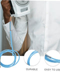 High Temperature Steam Hose Replacement Tube For Steam Irons, blue heavy-duty design shown with user and detailed inserts