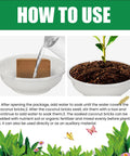 Instructions for using Natural Fiber Compressed Mulch For Indoor And Outdoor Gardens with potted plant example