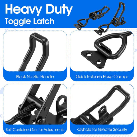 Six Pack Heavy Duty Toggle Latch Set 4003 Style With Lock Adjustable Up To 1320 Lbs, black coated clamps and locks details