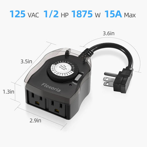 Outdoor Timer Outlet Waterproof Mechanical Dial Set And Forget It 24 Hour Plug In Light Timer With 2 Grounded Outlets For Outdoor Lights