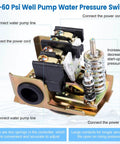 Well Pump Pressure Switch 40 To 60 Psi With Adjustable Differential And 1/4 Inch NPT Female Fittings close-up showing spring mechanism.