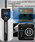 Portable J1772 EV Charger With 20Ft Cable, LCD showing charge status, ETL certified 16 Amp Level 1 and Level 2, NEMA compatibility