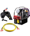 Heavy Duty Hydraulic Torque Wrench With Adjustable Square Drive And Rock Solid Alloy Steel Construction Built Tough For Demanding Industrial Jobs Delivering Serious Cranking Power Anytime and hydraulic pump with hoses.