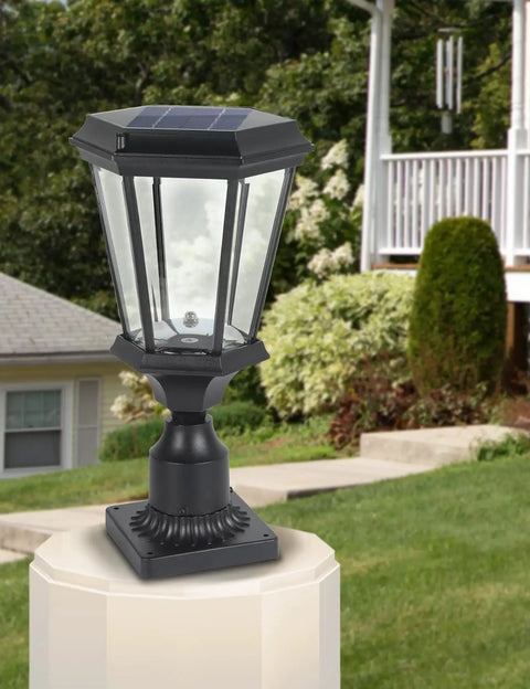 Solar Post Light With Dusk To Dawn Sensor No Fuss Install Aluminum Pillar Lantern on outdoor pillar
